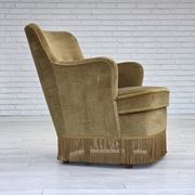 1970s, Danish lounge chair, light green furniture velour, beech wood.