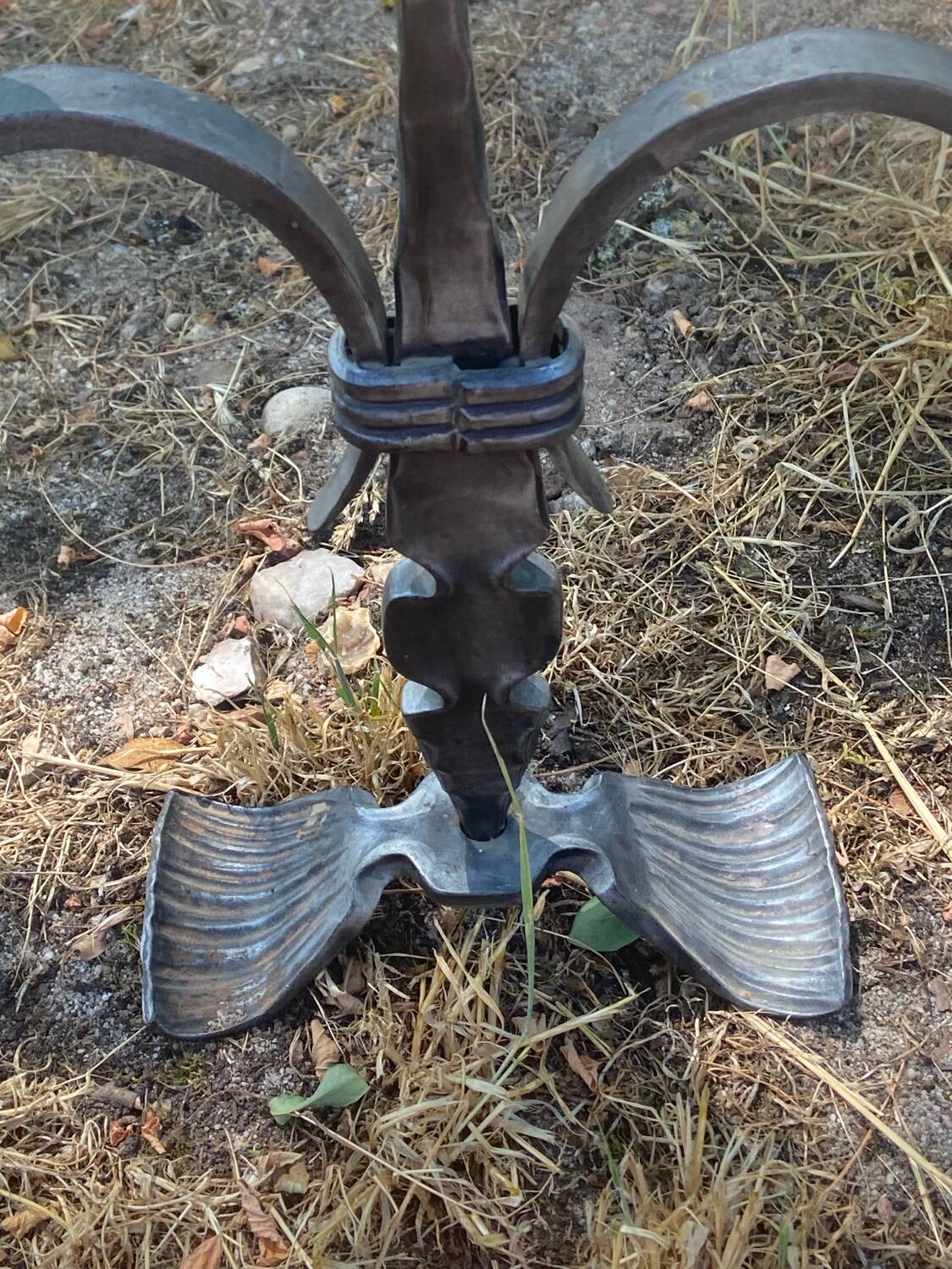 Large brutalist candlestick in handcrafted wrought iron