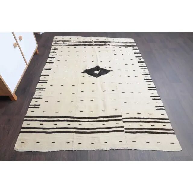Tapis kilim en laine et coton beige turc vintage noué à la main 140x196