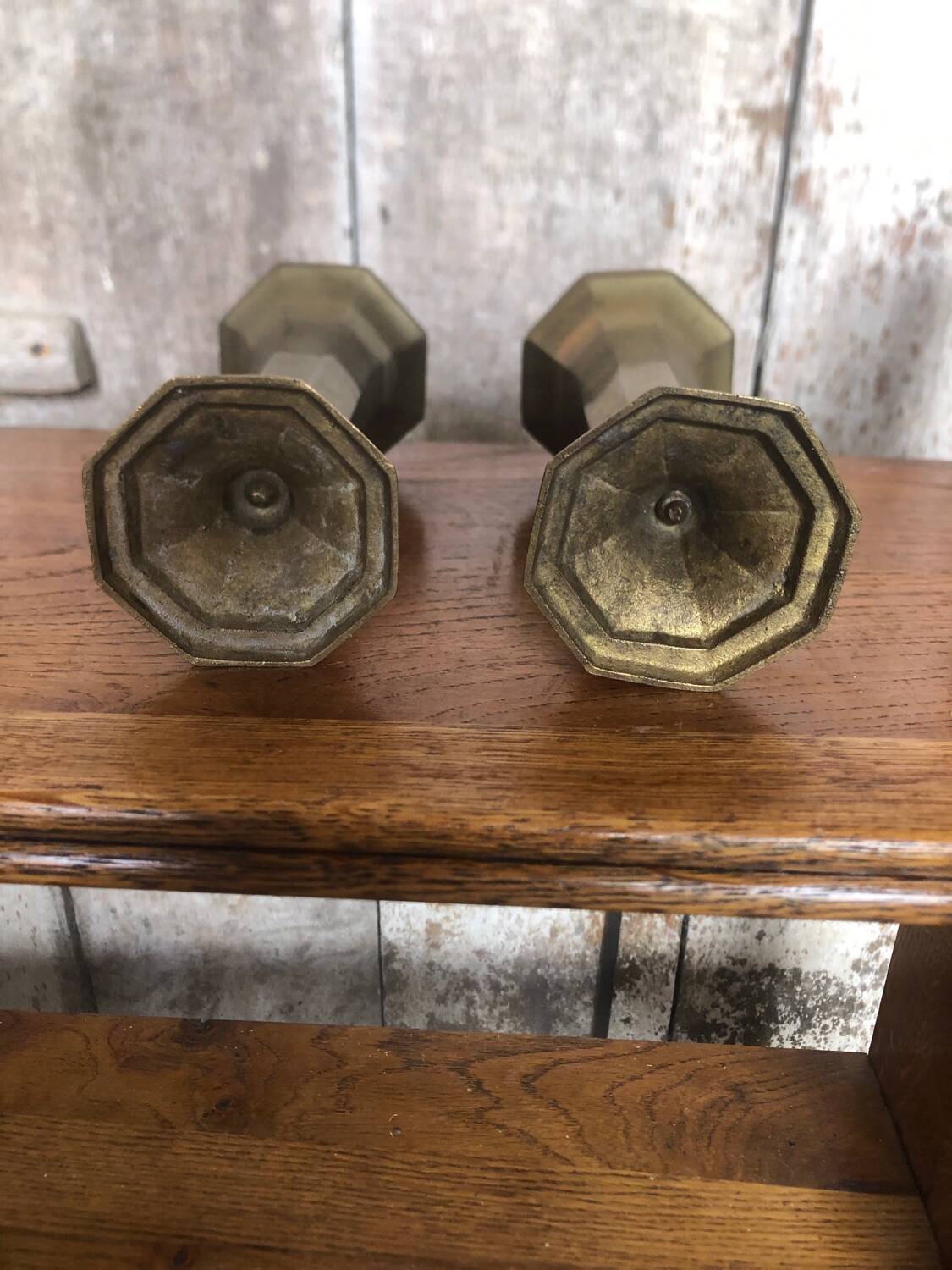 Pair of old art deco vases in vintage brass