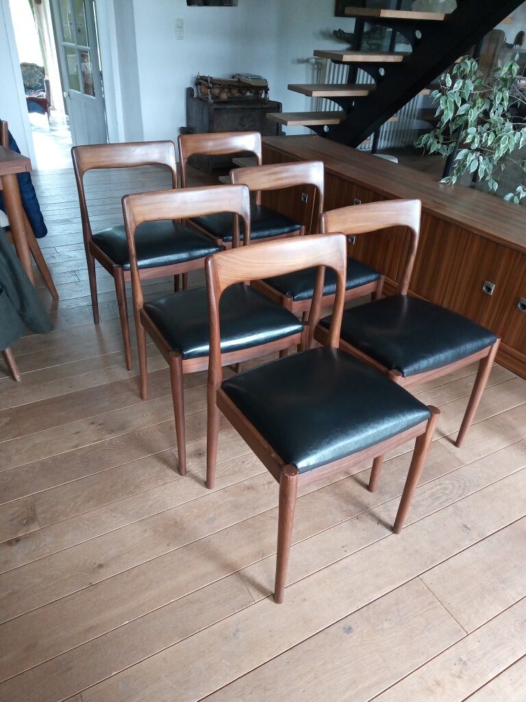 Lot of 6 Scandinavian chairs wood and skai