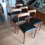 Lot of 6 Scandinavian chairs wood and skai