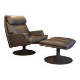 Leolux leather swivel armchair with ottoman 1960
