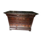 Louis-Philippe mahogany commode with flame finish – 4 drawers – Marble top