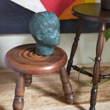 Low tripod stool in vintage turned solid wood