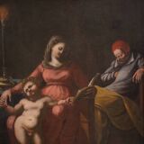 Peinture italienne antique du 17ème siècle, Sainte Famille.