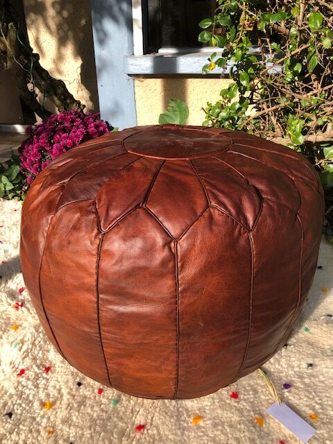 Round leather floor pouf