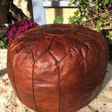 Round leather floor pouf