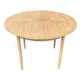 Table à manger scandinave ronde extensible rénovée en teck 1950