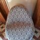 1970s vintage armchair in multicoloured patterned fabric, rounded silhouette