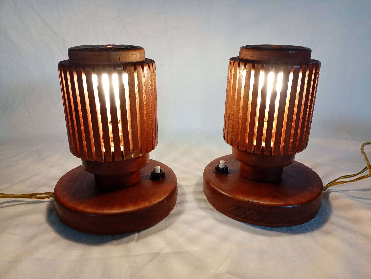 Pair of wooden bedside lamps
