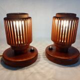 Pair of wooden bedside lamps