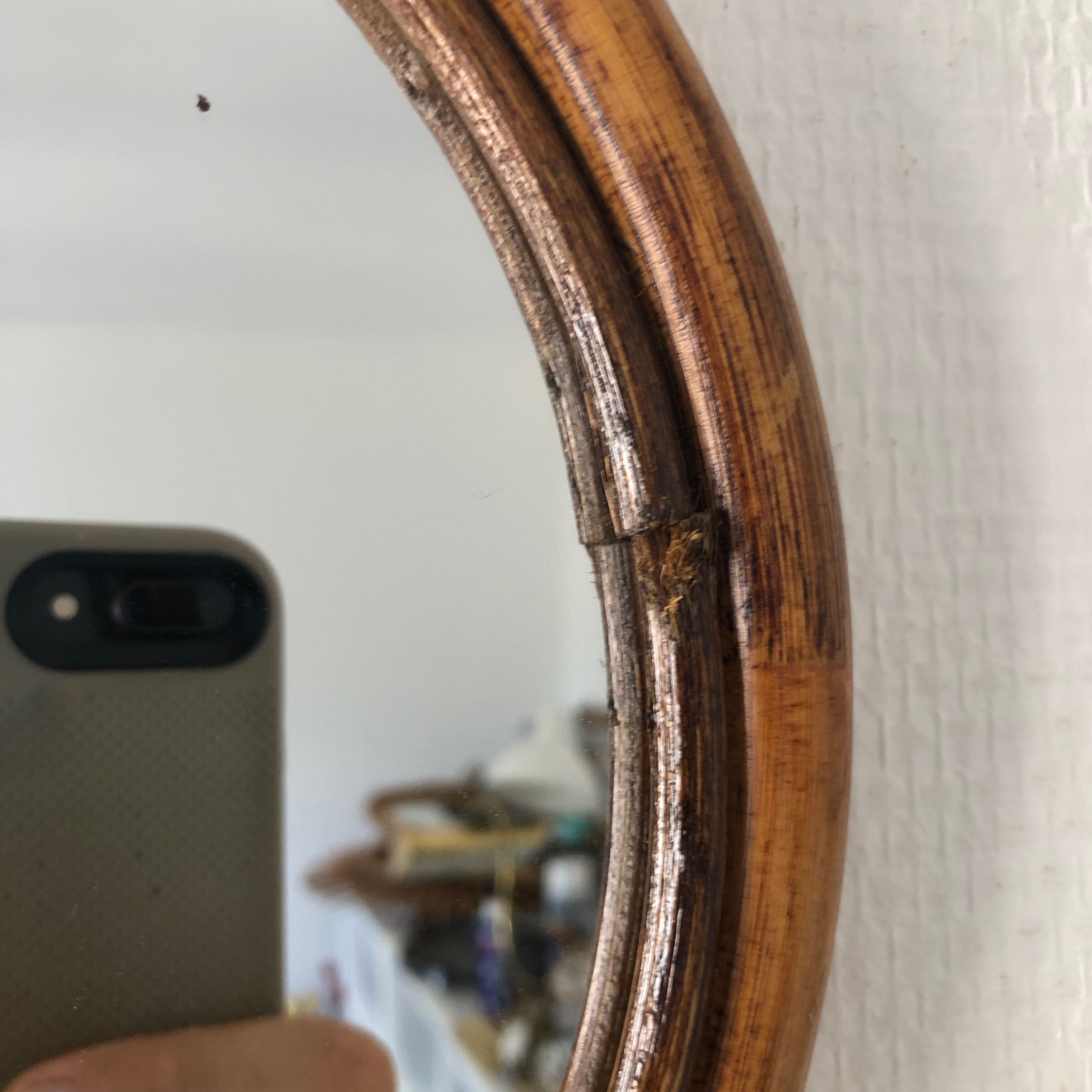 Rattan apple mirror 1960s 32 x 31 cm