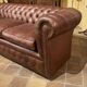 brown leather 3-seater Chesterfield sofa