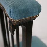 Chair prie-dieu style Napoleon III blackened wood openwork velvet blue