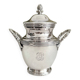 Antique monogrammed silver-plated metal sugar bowl