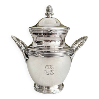 Antique monogrammed silver-plated metal sugar bowl