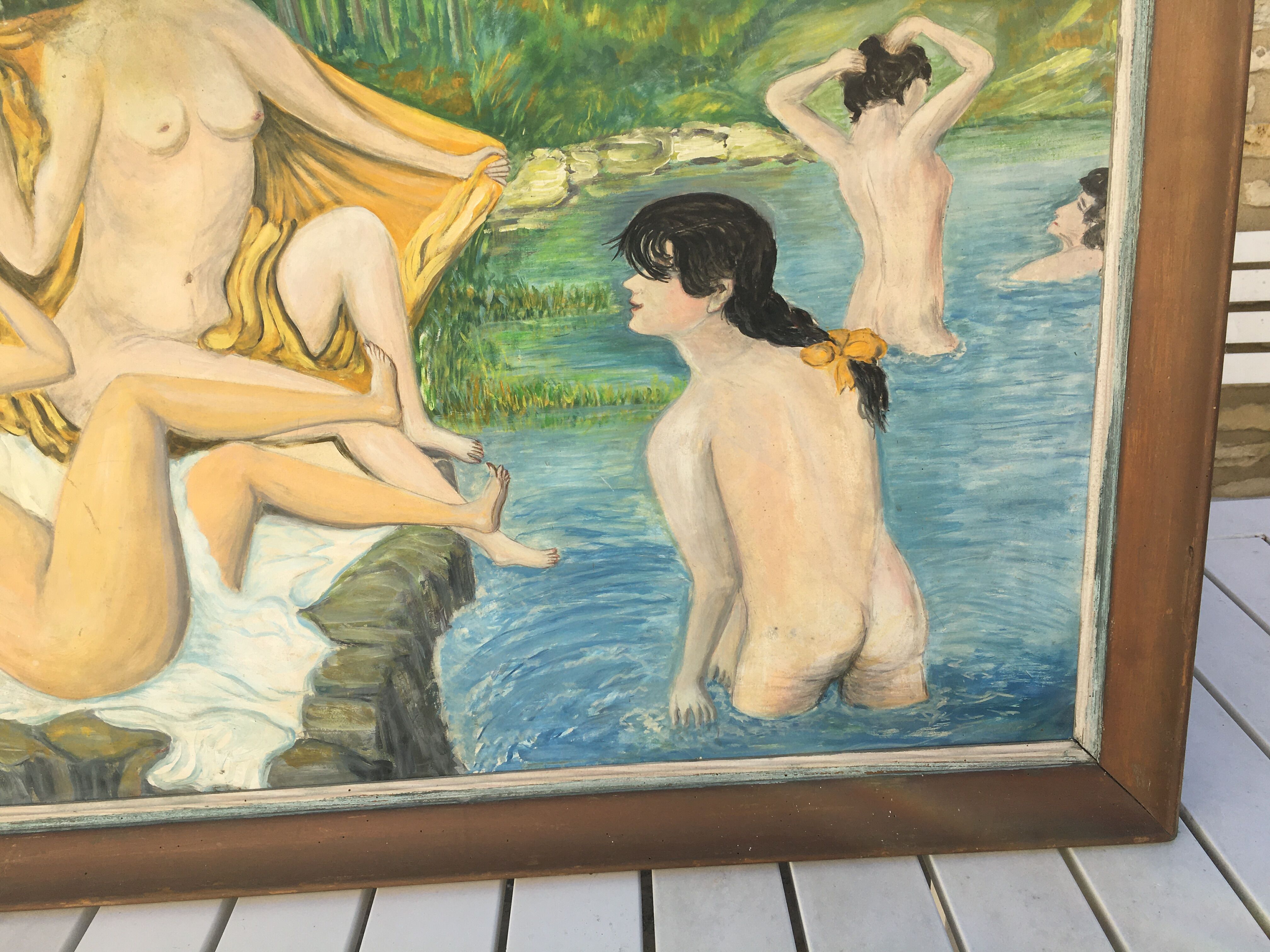 Painting on Art Deco isorel "Les Baigneuses"
