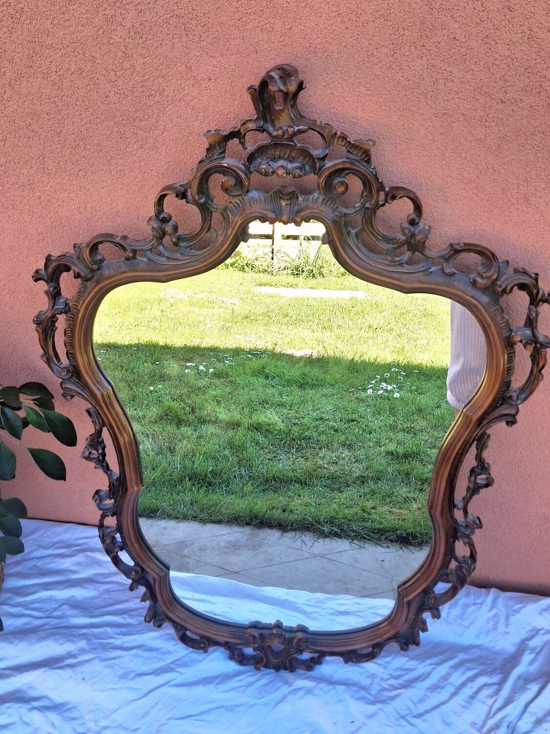 Large Louis XV wall mirror, carved wood, rocaille – 19th century