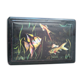 Vintage black art deco metal box with fish decoration