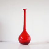 Italian red blown glass bottle EMPOLI