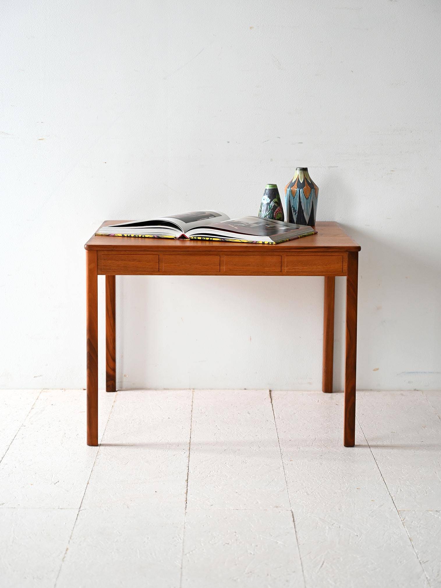 Vintage Scandinavian teak coffee table with carved edge