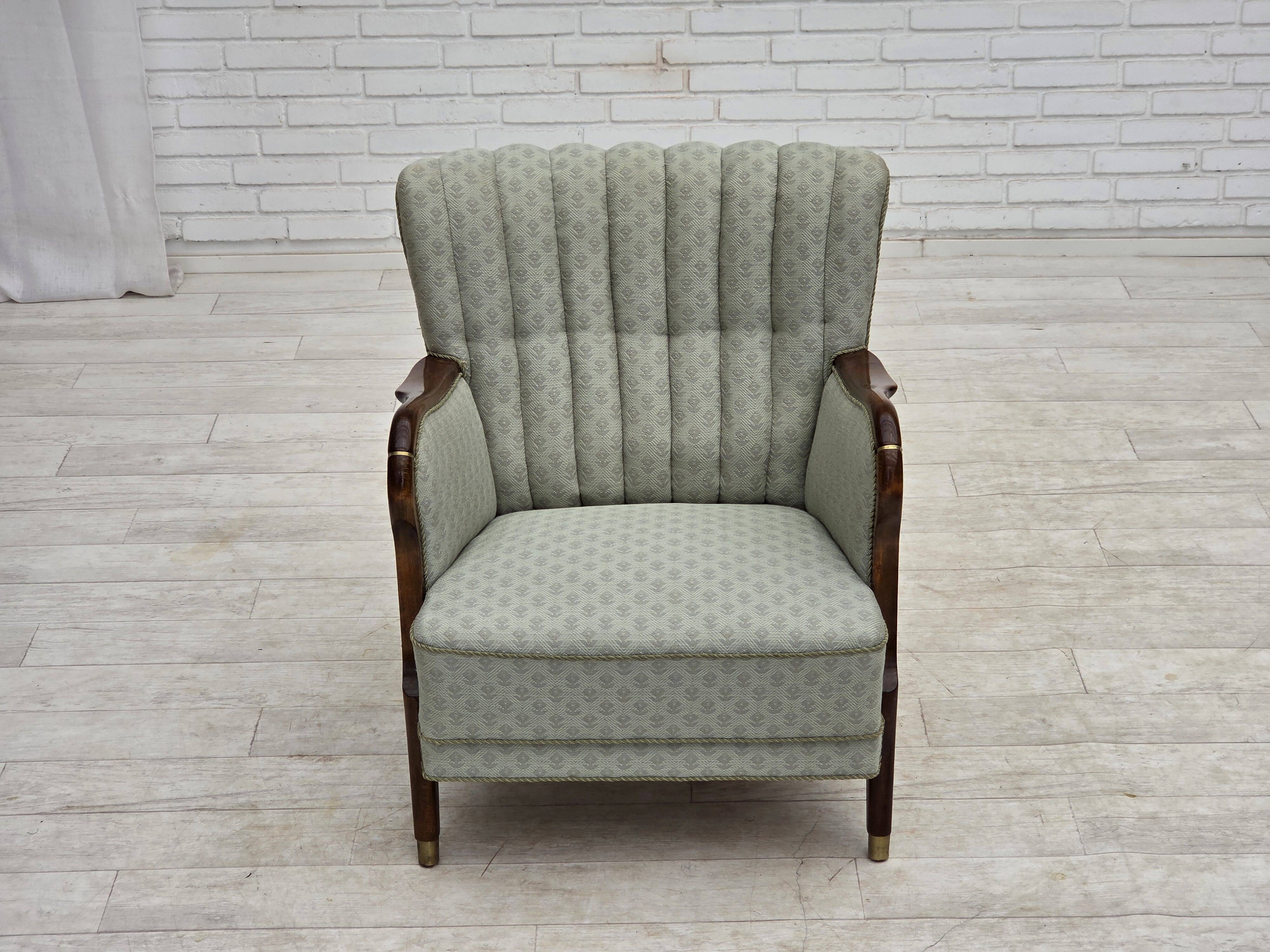 1960s, Danish armchair, light blue furniture fabric, beech wood.