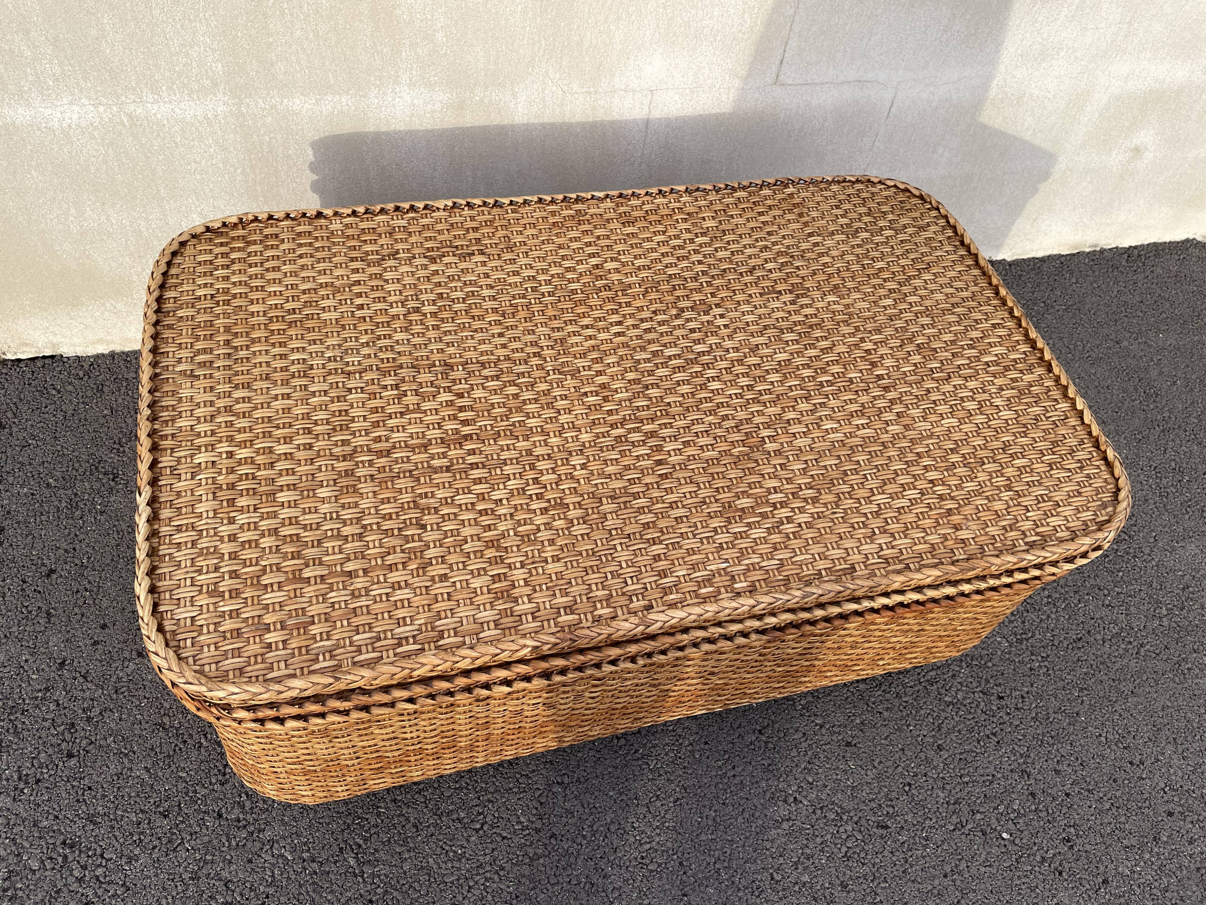 Coffee table braided rattan chest