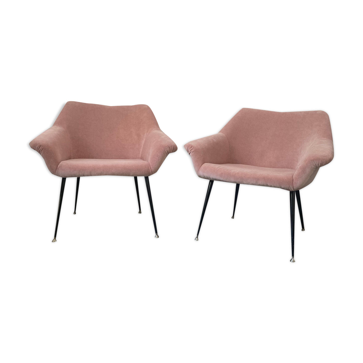 Two velvet midcentury chairs