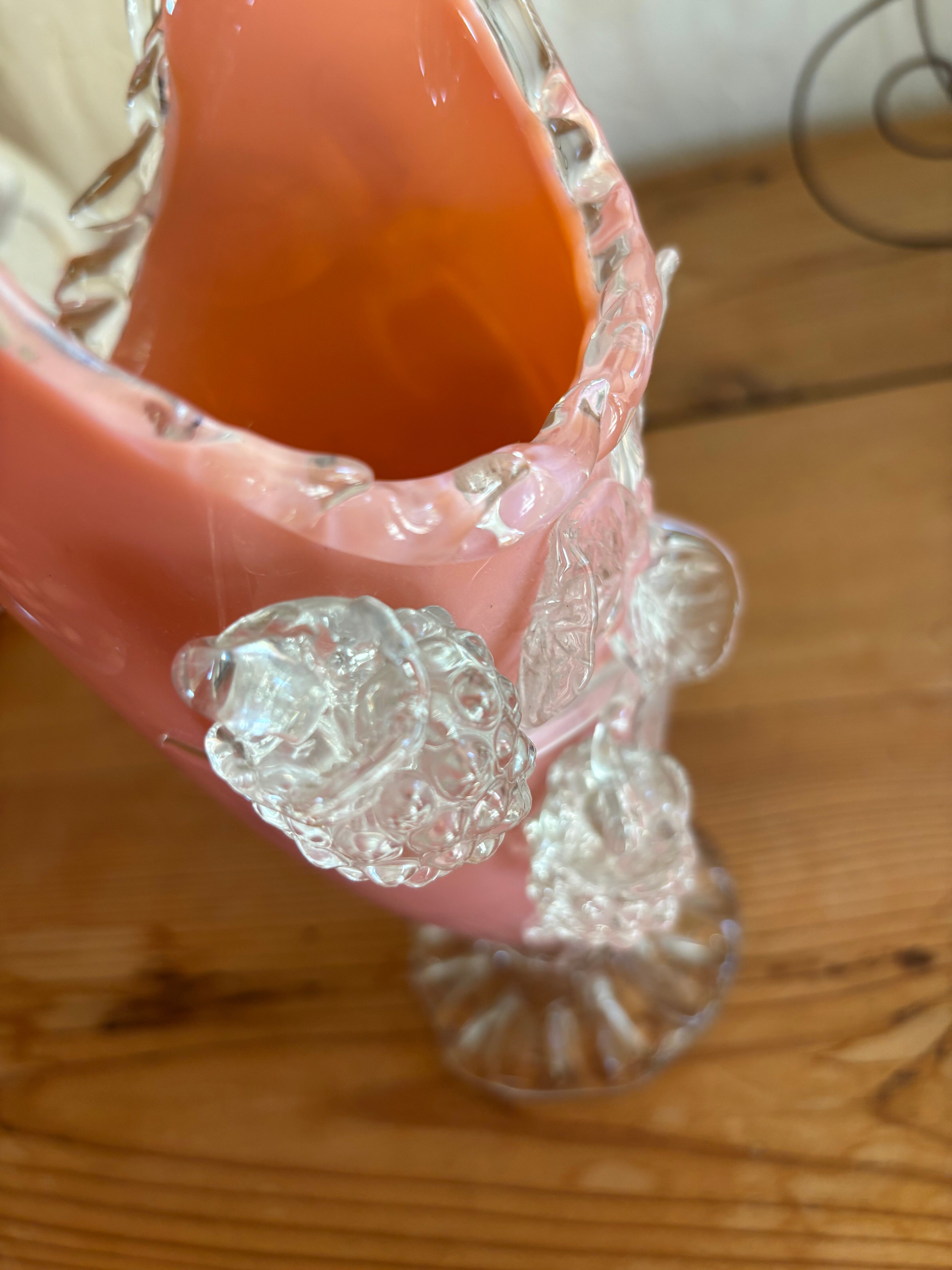 Pink opaline vase with added fruits