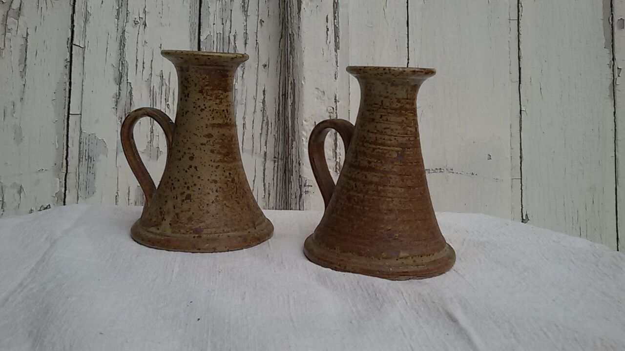 Pair of candlesticks in stoneware vintage 70