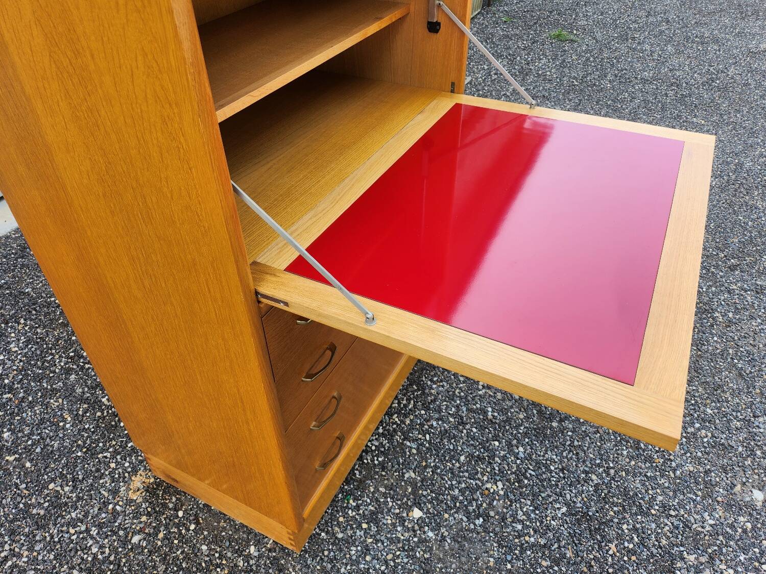 Old vintage rattan oak secretary desk bookcase