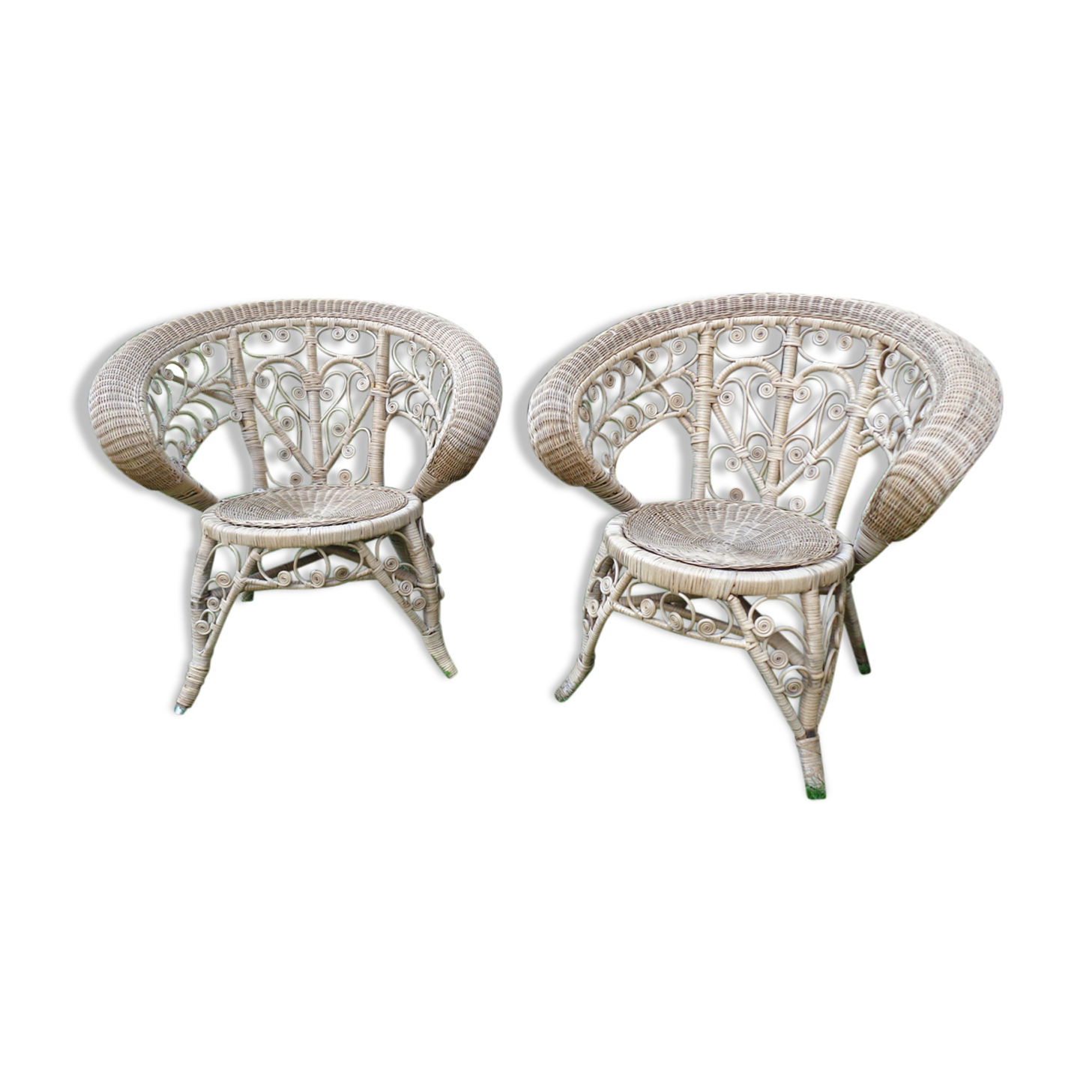 Pair of vintage rattan peacock armchairs