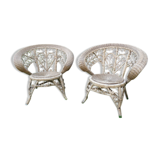 Paire de fauteuils peacock en rotin vintage