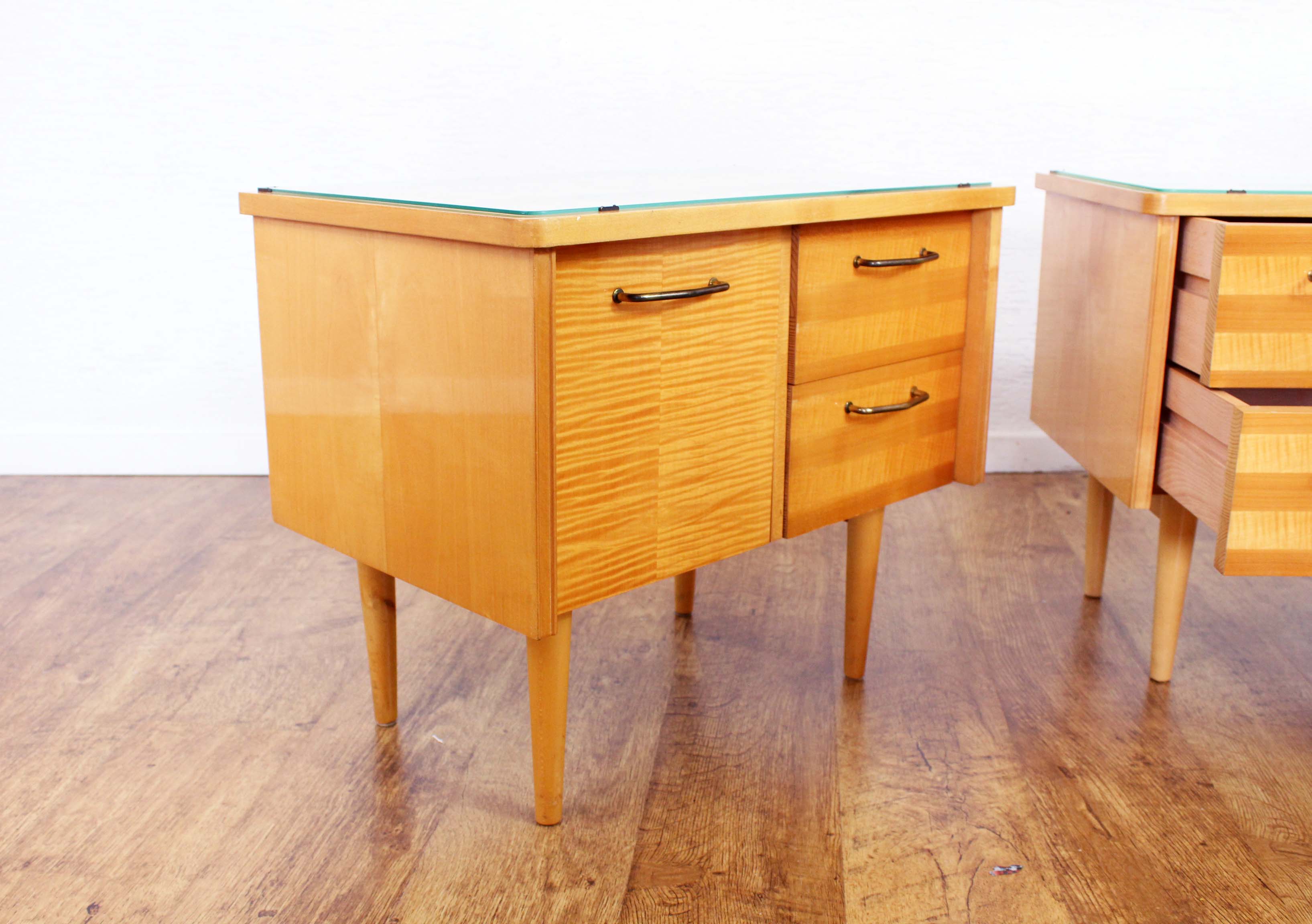 Pair of bedside 60s maple plate