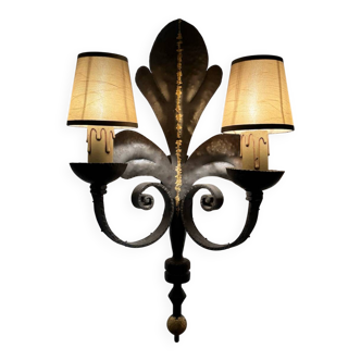 Large lily flower wrought iron wall light from the 1960s.