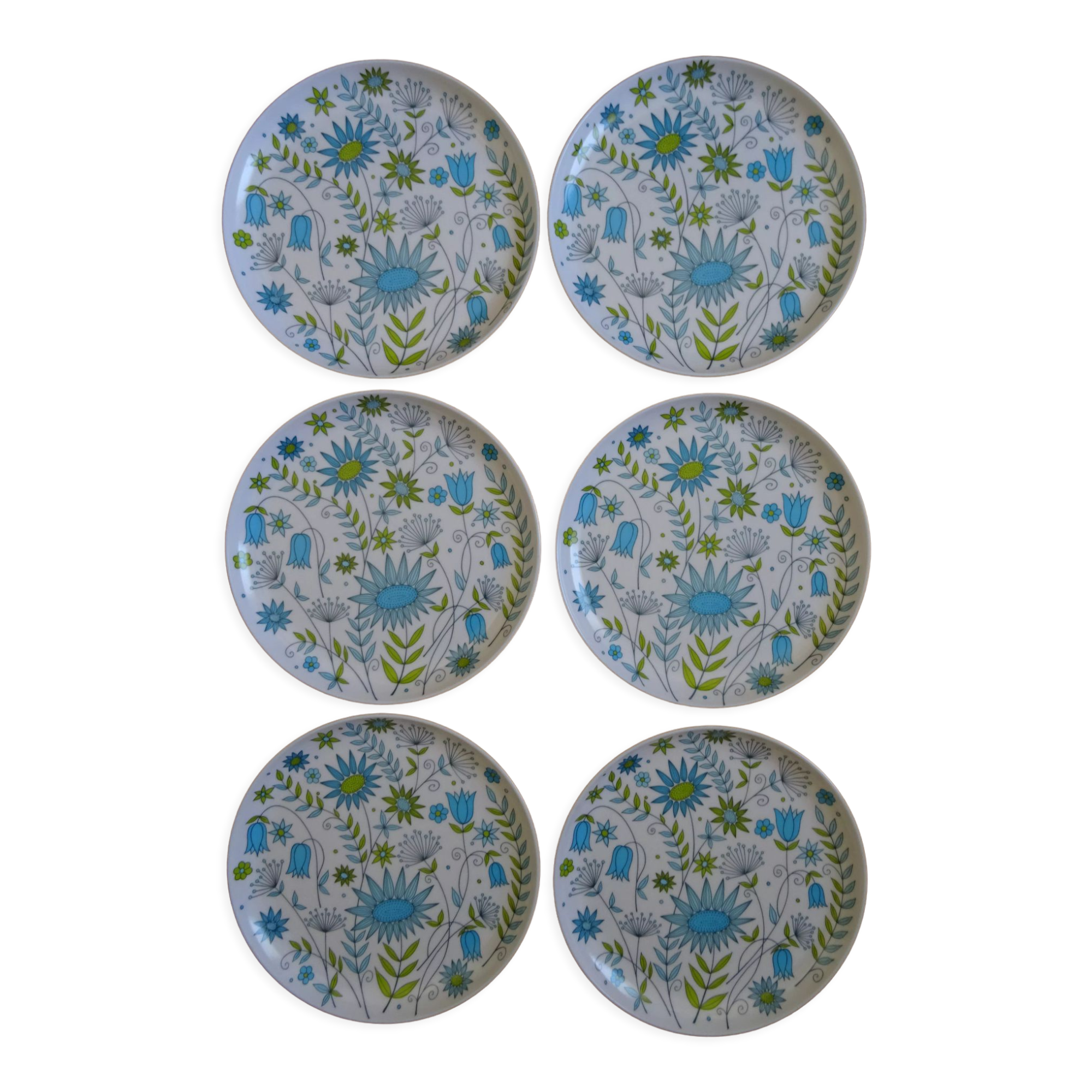 Series 6 Coraline plates in vintage melamine Rumilly France