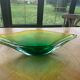 Glass fruit cup in the shape of a vintage yellow green vegetable leaf