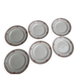 Set of 6 vintage flat plates, 23 cm, Longwy brand, Mireille pattern.