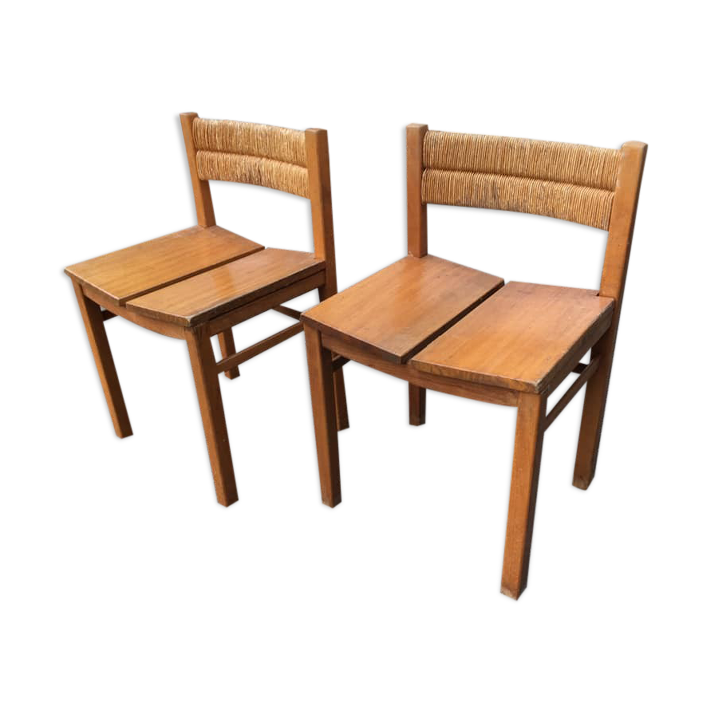 Pair of straw and elm chairs