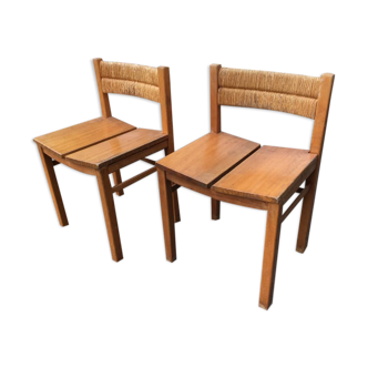 Pair of straw and elm chairs