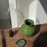 Cendrier en céramique vernissée turquoise et brune en forme de fer à cheval