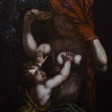 Peinture à l'huile de style début du XVIIIe siècle représentant une mère et un enfant