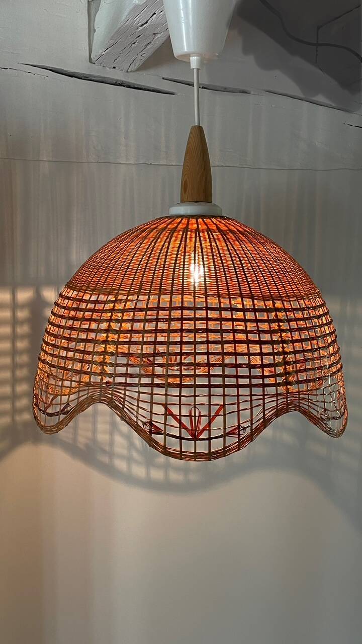 Suspension fleur osier vintage