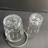 Ice bucket with spoon and glass – cut crystal and silver metal