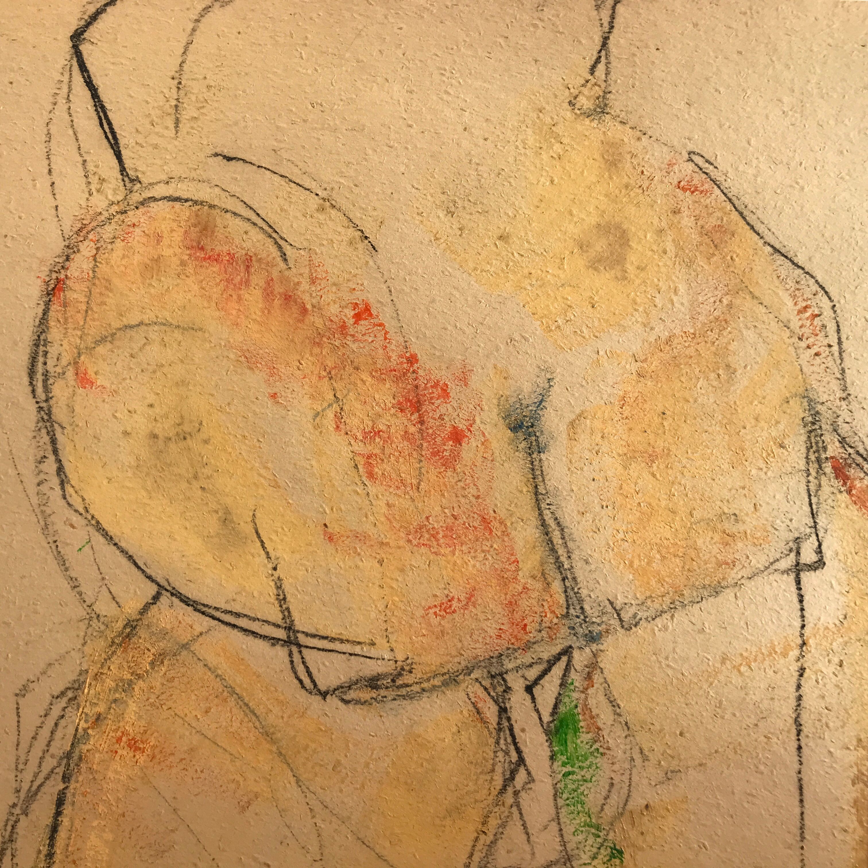 Mixed media on paper by robert haisley, study of female body, with color highlights