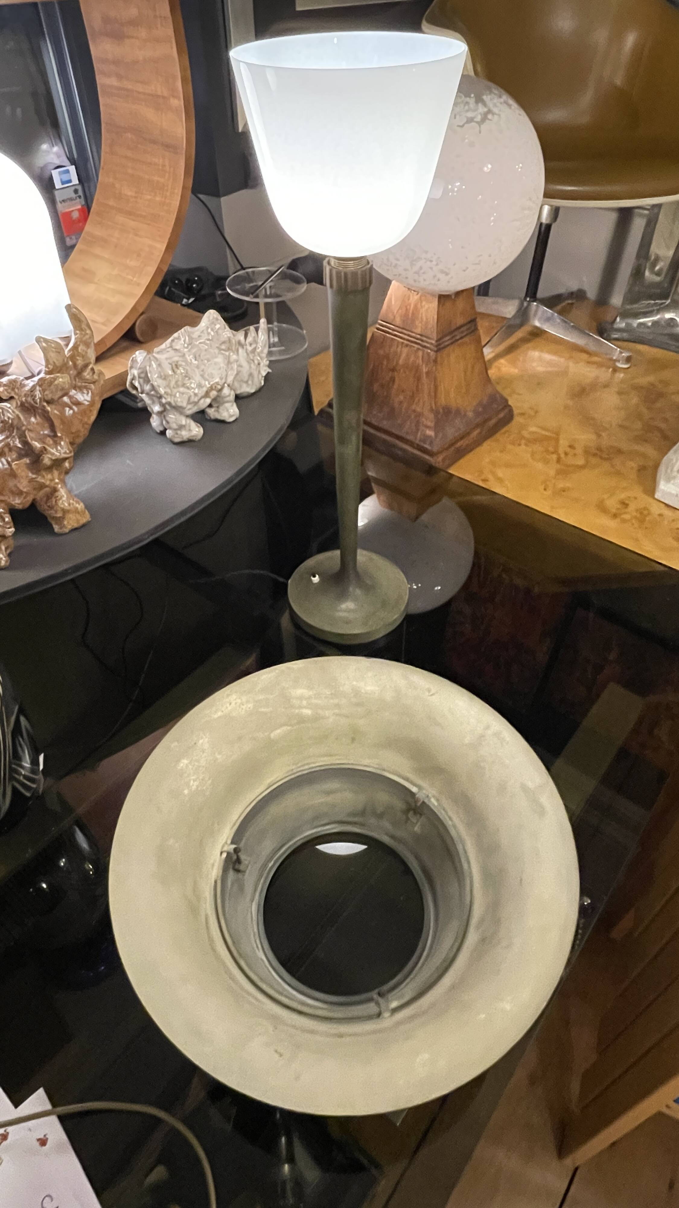 rare art deco table lamp by jean perzel no. 516 bronze opaline glass 1936