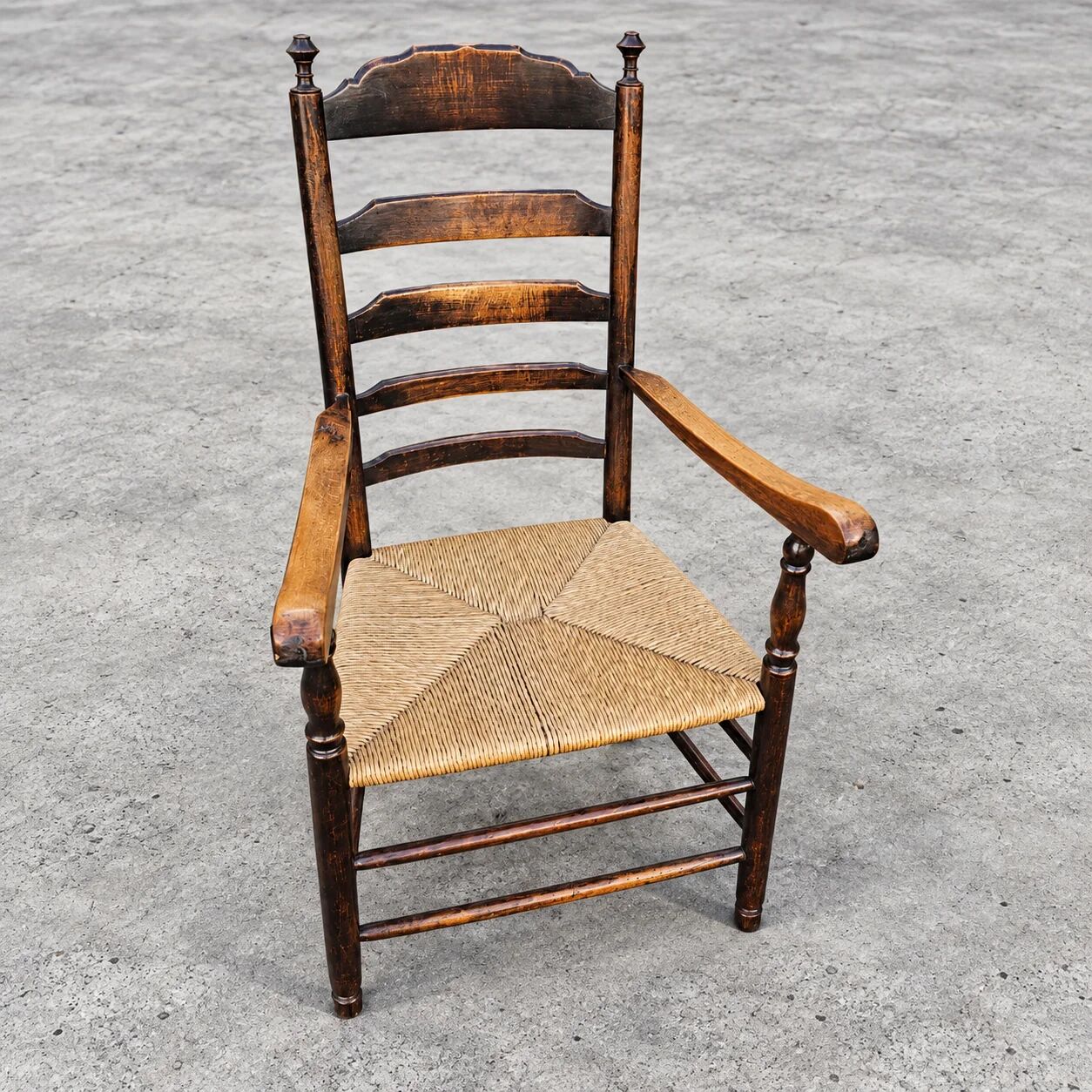 Early 20th century handcrafted and carved highback / ladder back chairs /