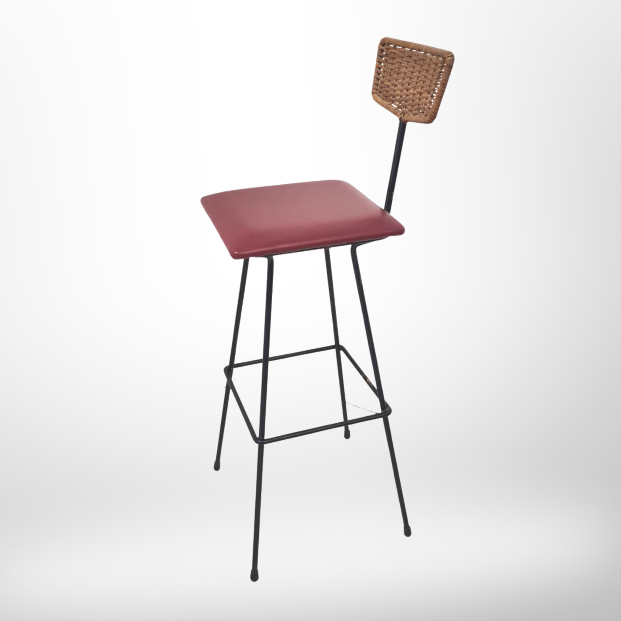 Mid century metal and rattan bar stool by Maria Witzemann for Erwin Behr, Germany 1950s