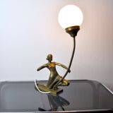 "Woman with the Bow" lamp, Laiton and Opaline, France, midcentury